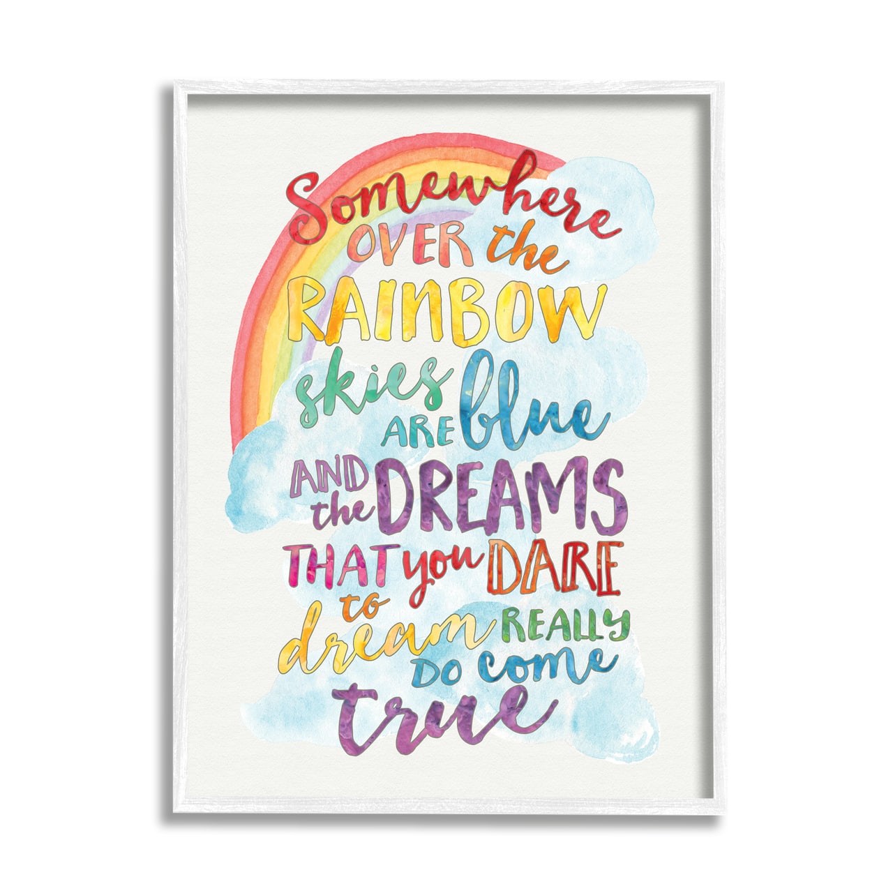 Stupell Industries Somewhere Over the Rainbow With Rainbow in White Frame Wall Art